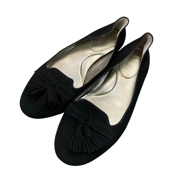 Coach Deedra Black Tasseled Suede Leather Flats - 7 - Picture 1 of 6